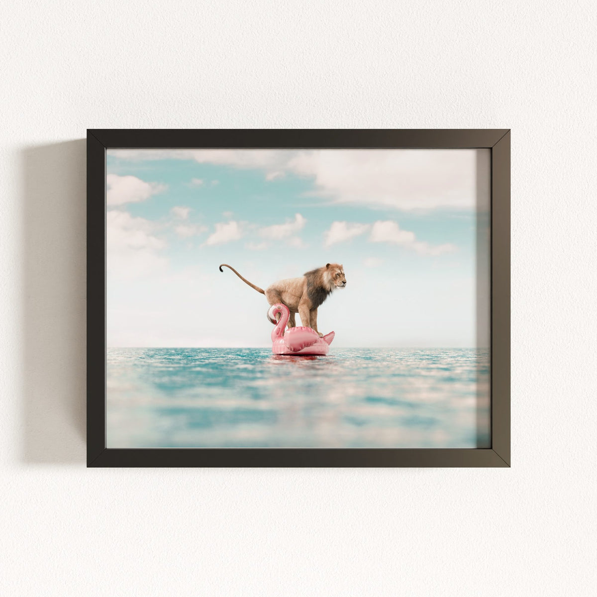 Lion Afloat a Flamingo
