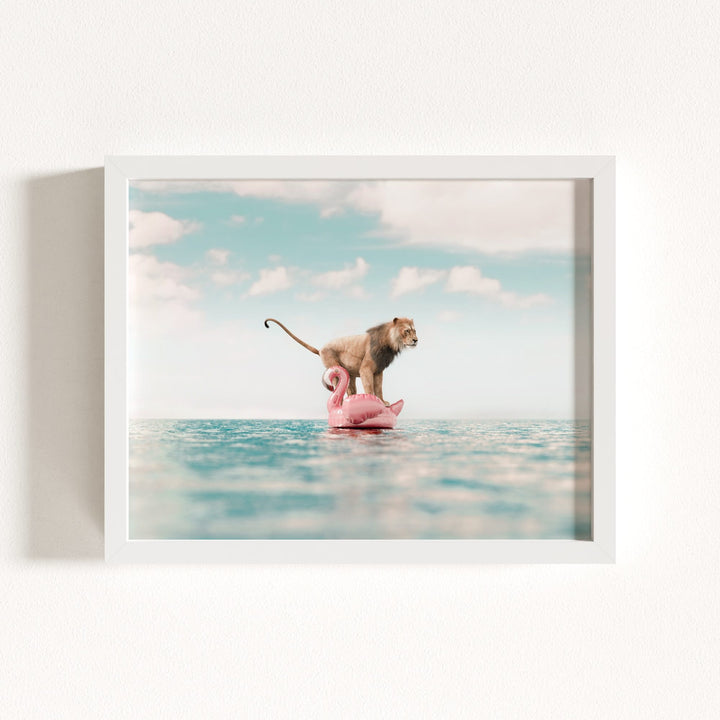 Lion Afloat a Flamingo