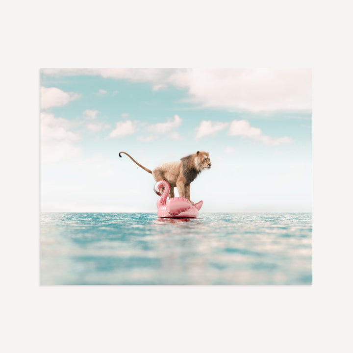 Lion Afloat a Flamingo