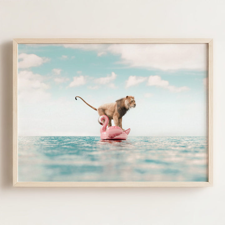 Lion Afloat a Flamingo