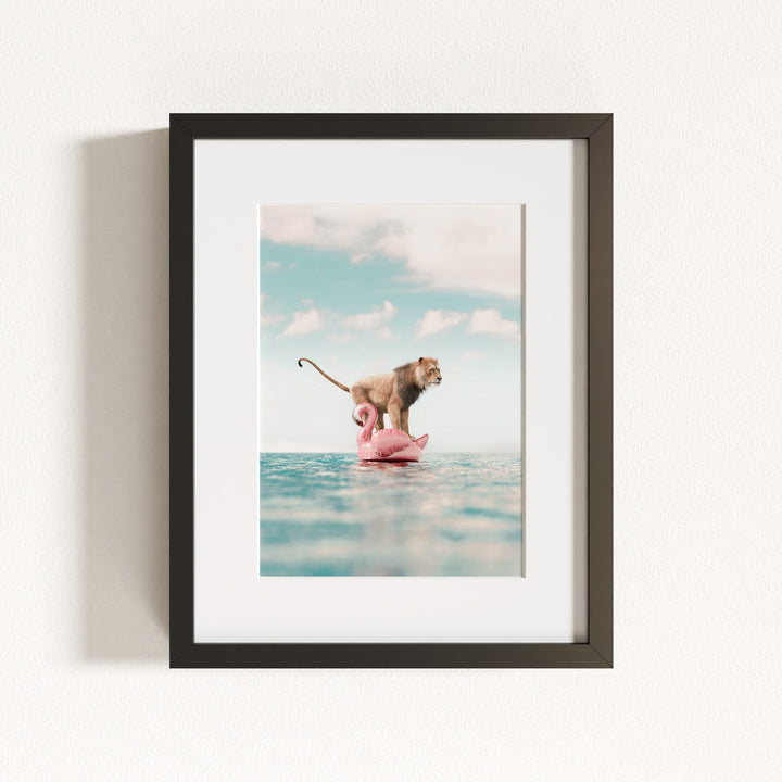 Lion Afloat a Flamingo