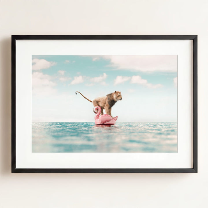 Lion Afloat a Flamingo