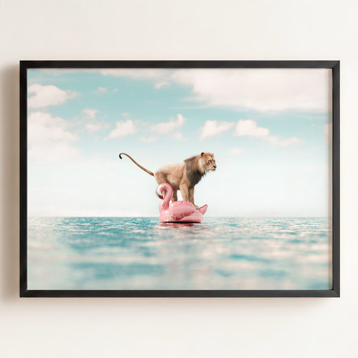 Lion Afloat a Flamingo