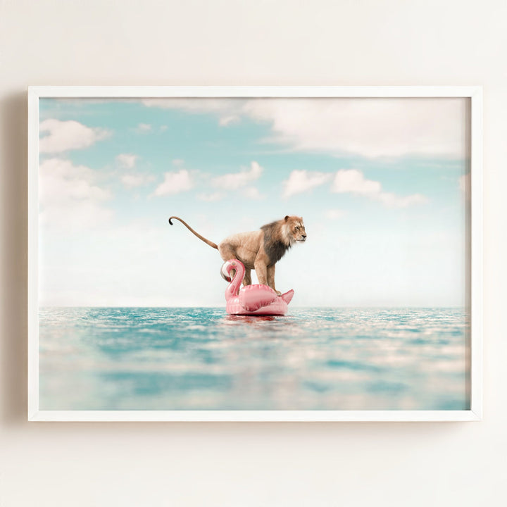 Lion Afloat a Flamingo