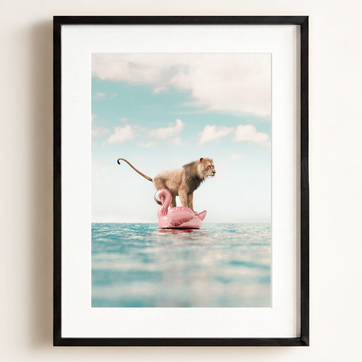 Lion Afloat a Flamingo