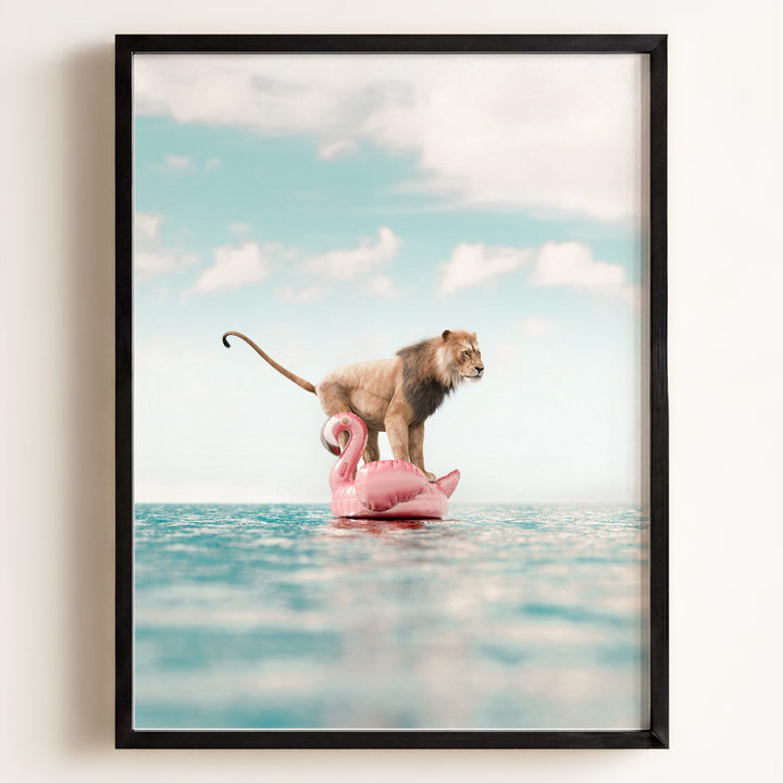 Lion Afloat a Flamingo