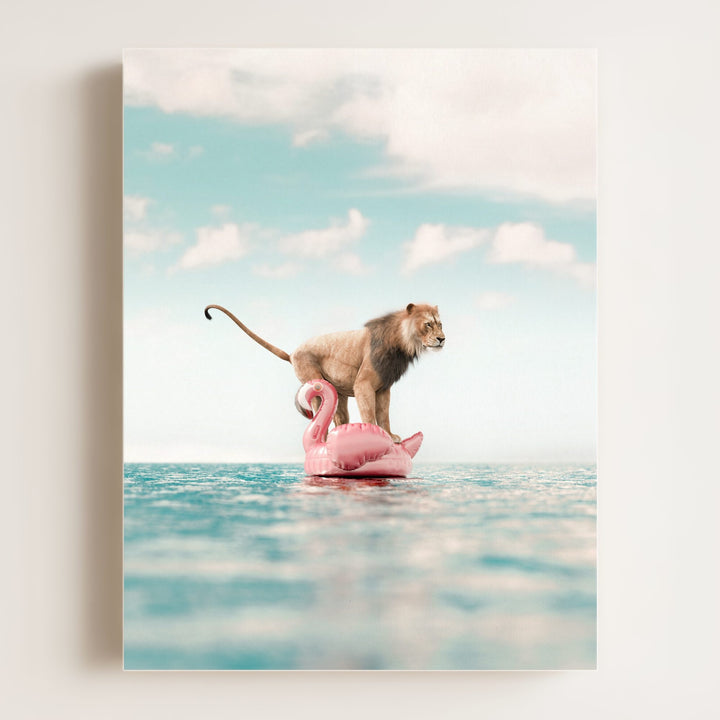 Lion Afloat a Flamingo