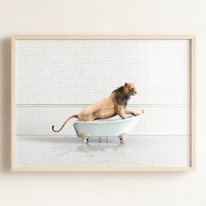 Lion in Blue Bathtub
