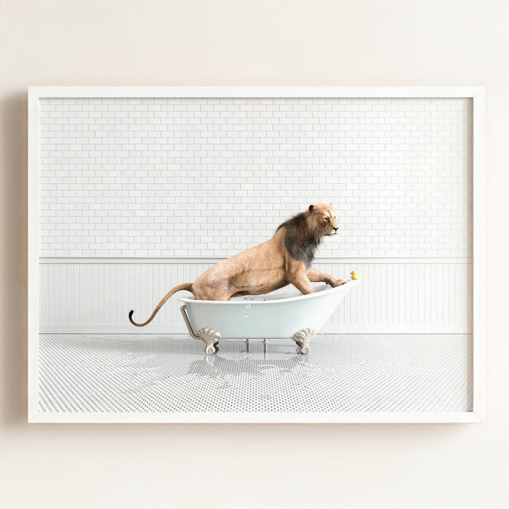 Lion in Blue Bathtub