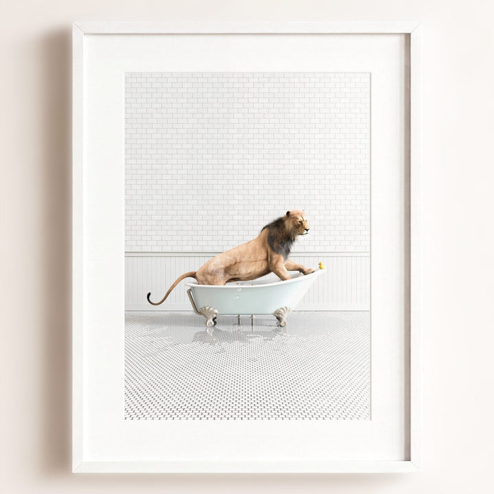 Lion in Blue Bathtub