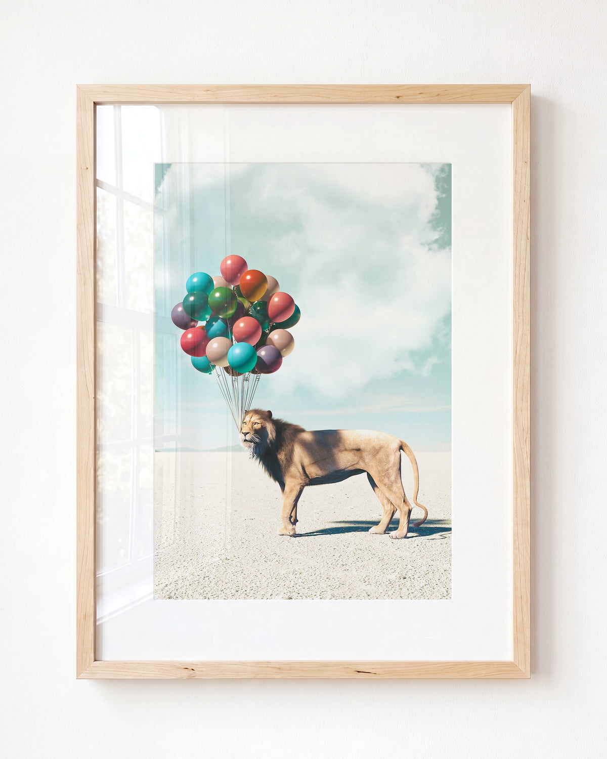 Lion with Balloons Art Print - Framed Art