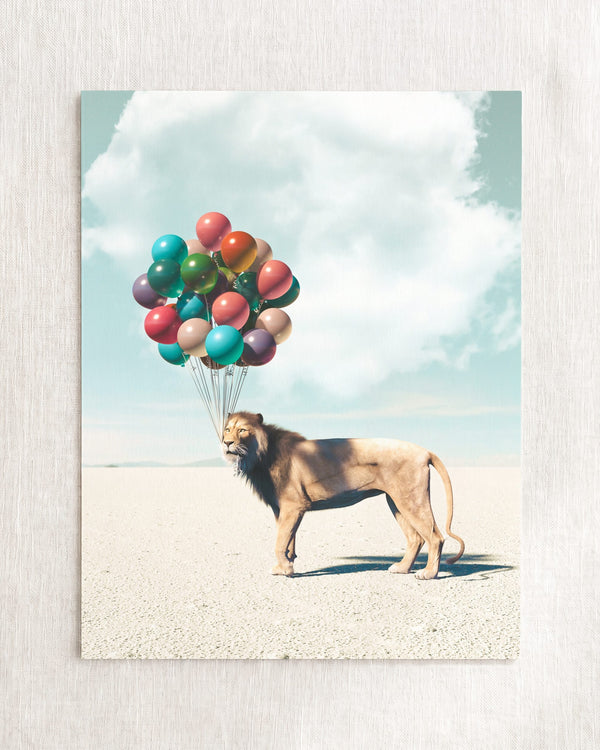 Lion with Balloons Art Print