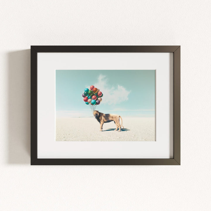 Lion with Balloons Art Print