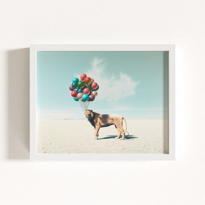 Lion with Balloons Art Print