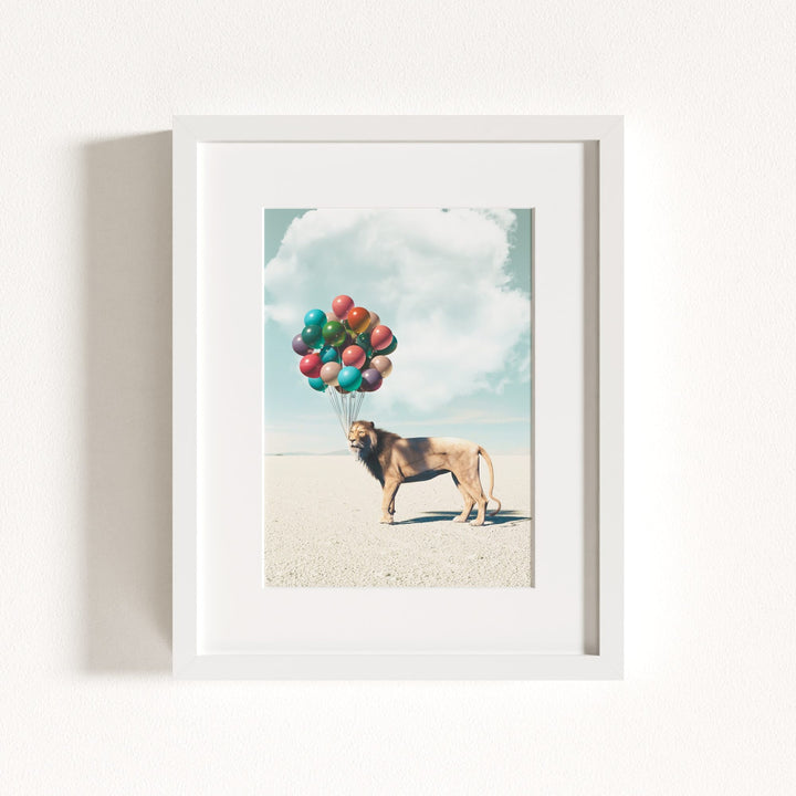 Lion with Balloons Art Print