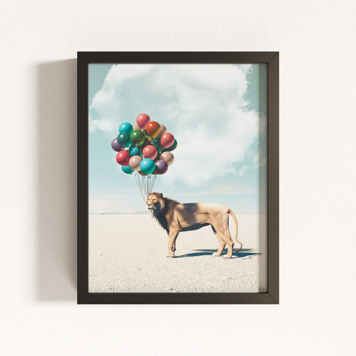 Lion with Balloons Art Print