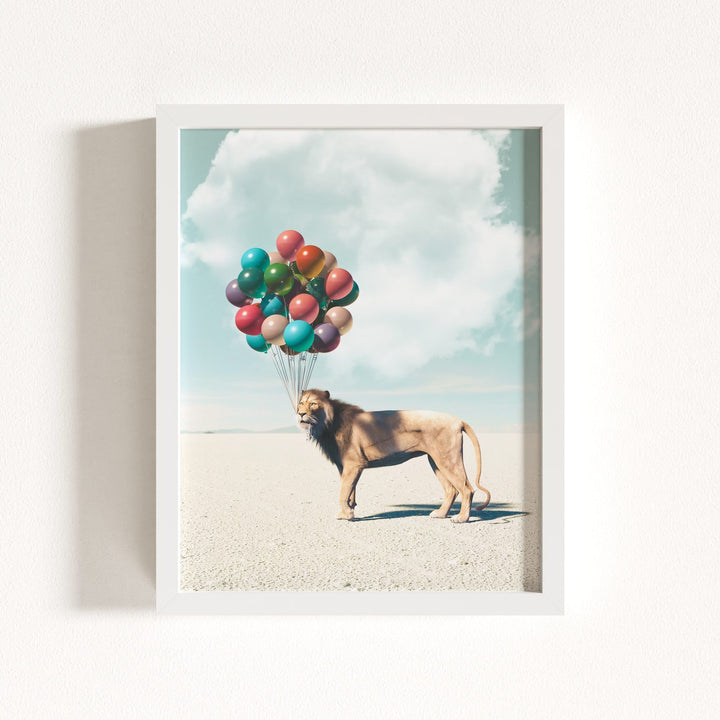 Lion with Balloons Art Print