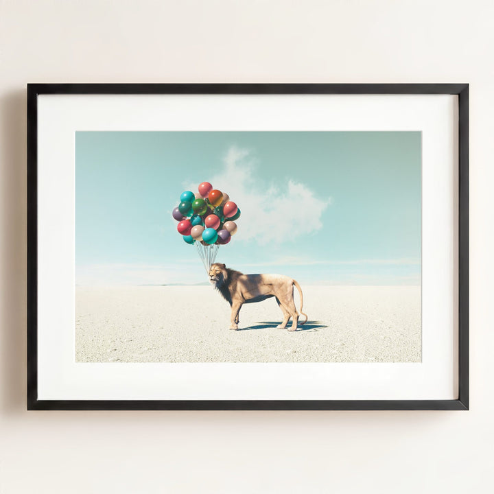 Lion with Balloons Art Print