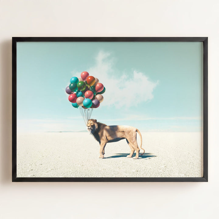 Lion with Balloons Art Print