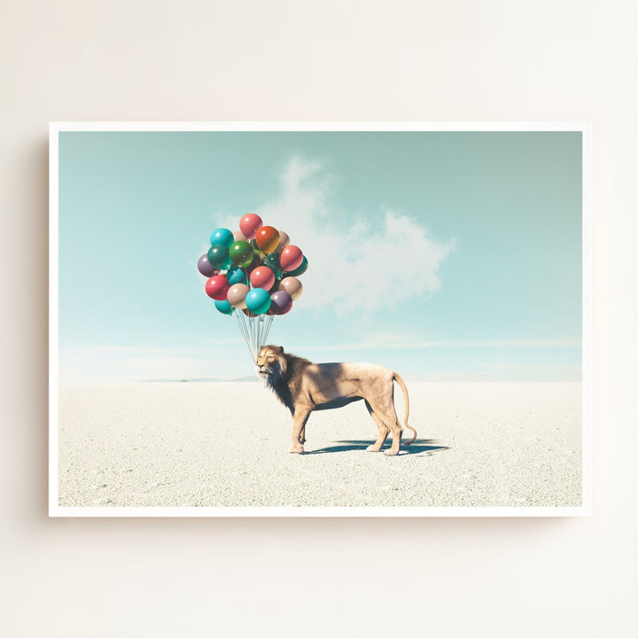 Lion with Balloons Art Print