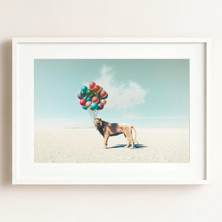 Lion with Balloons Art Print