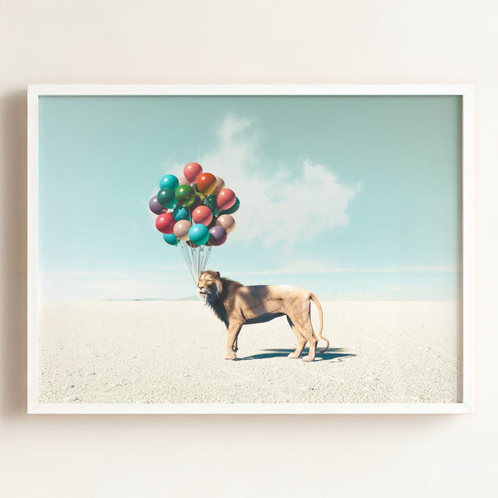 Lion with Balloons Art Print