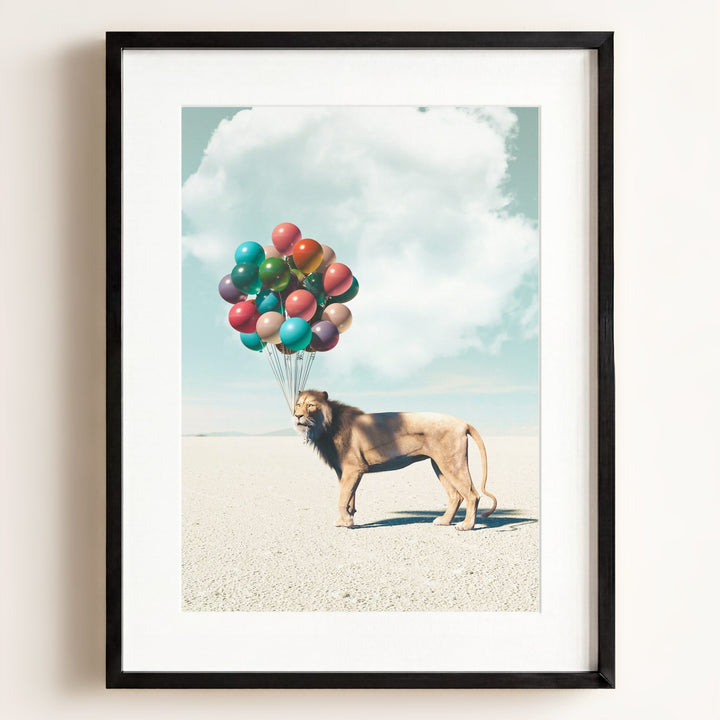 Lion with Balloons Art Print