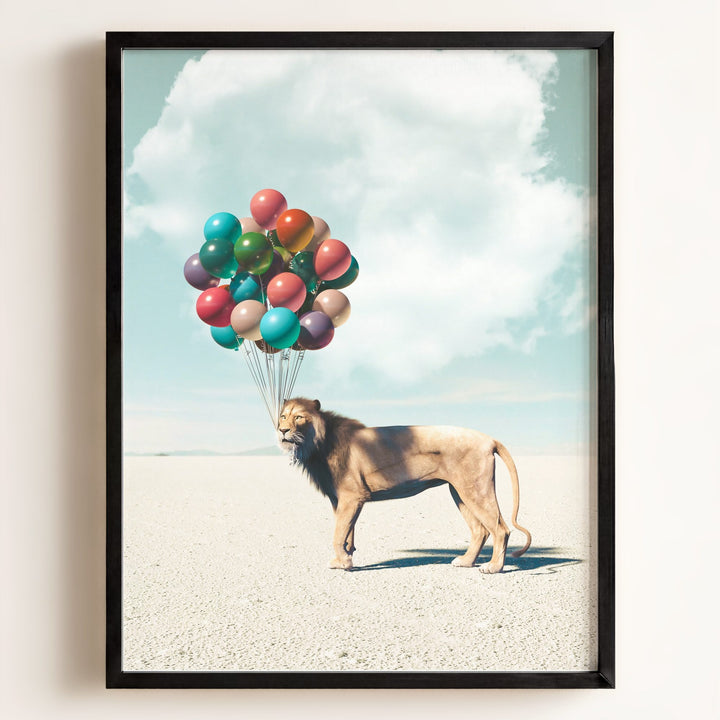 Lion with Balloons Art Print