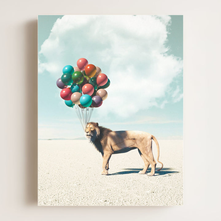 Lion with Balloons Art Print