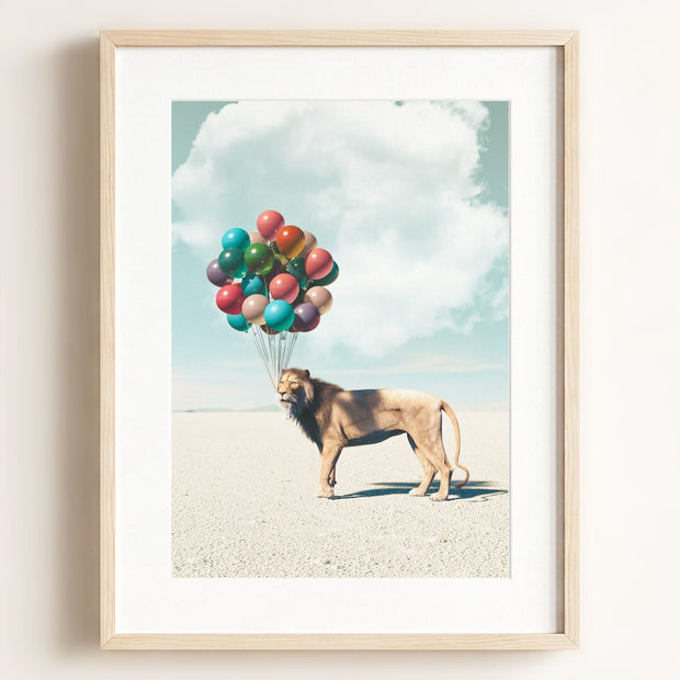 Lion with Balloons Art Print