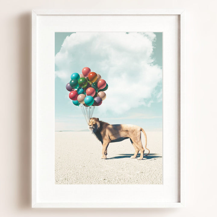 Lion with Balloons Art Print