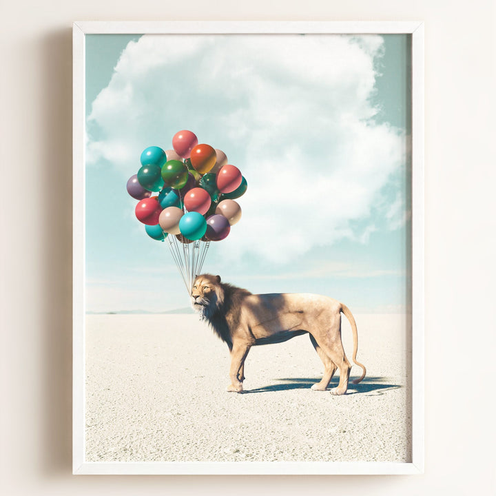Lion with Balloons Art Print