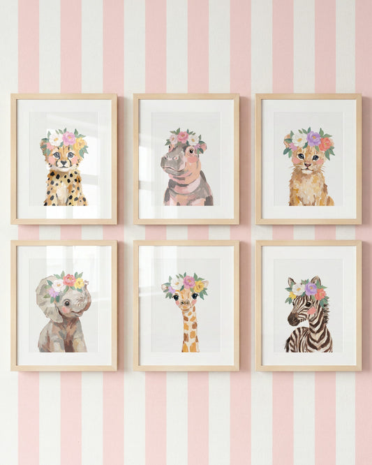 Little Painted Safari Pals Set of 6 - Flowers — Framed Art