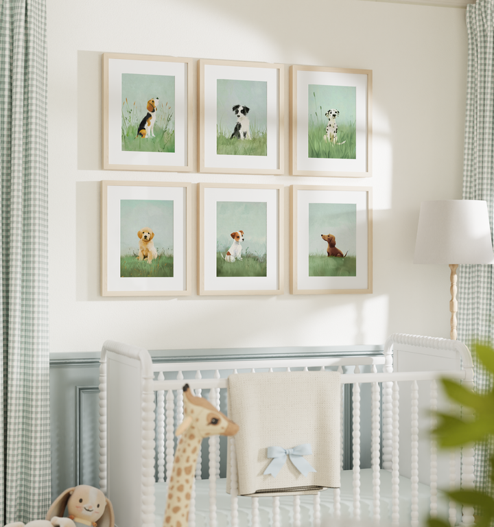Framed Nursery Art Picture Book Puppies
