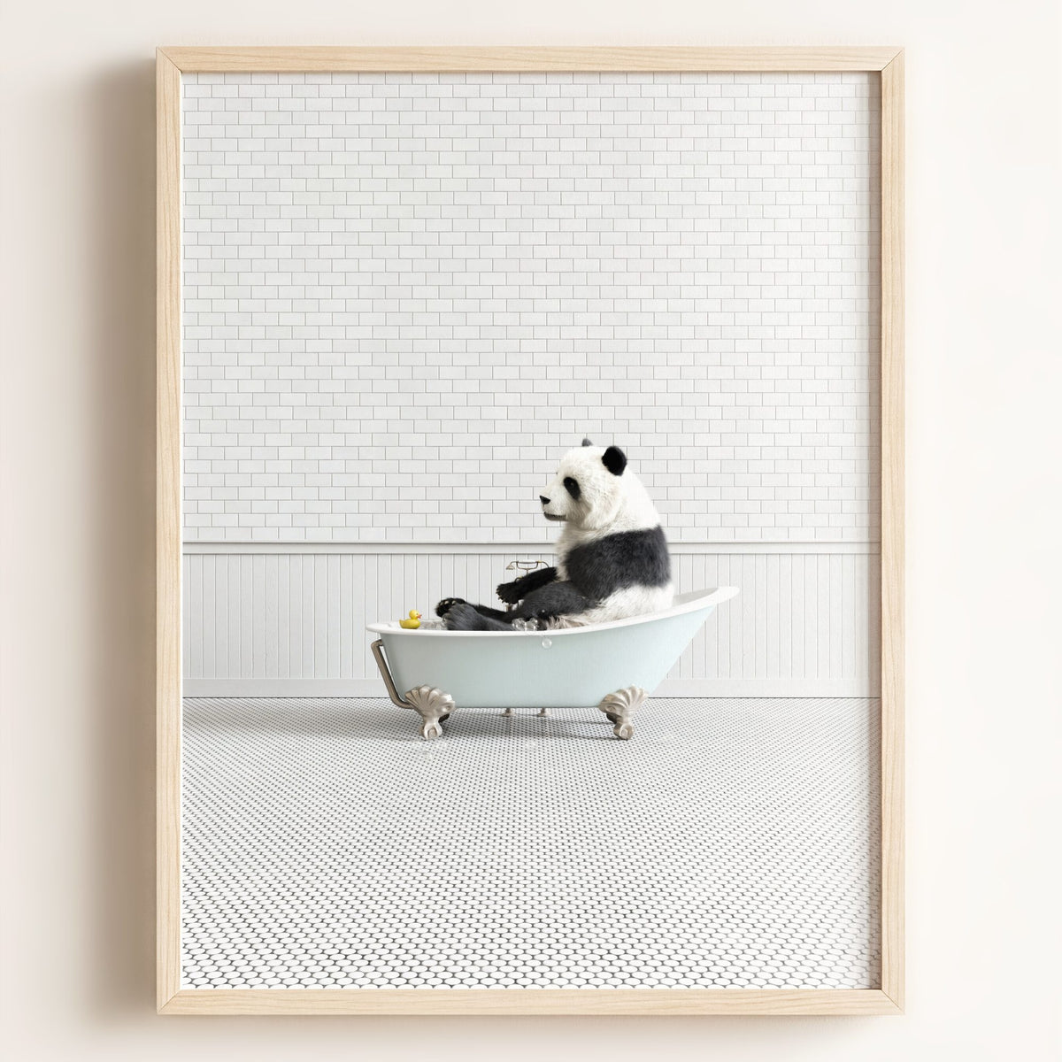 Panda in Blue Bathtub – Framed