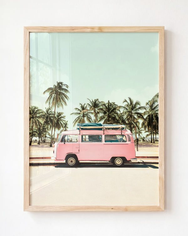 Pink VW Bus Love - Framed Art