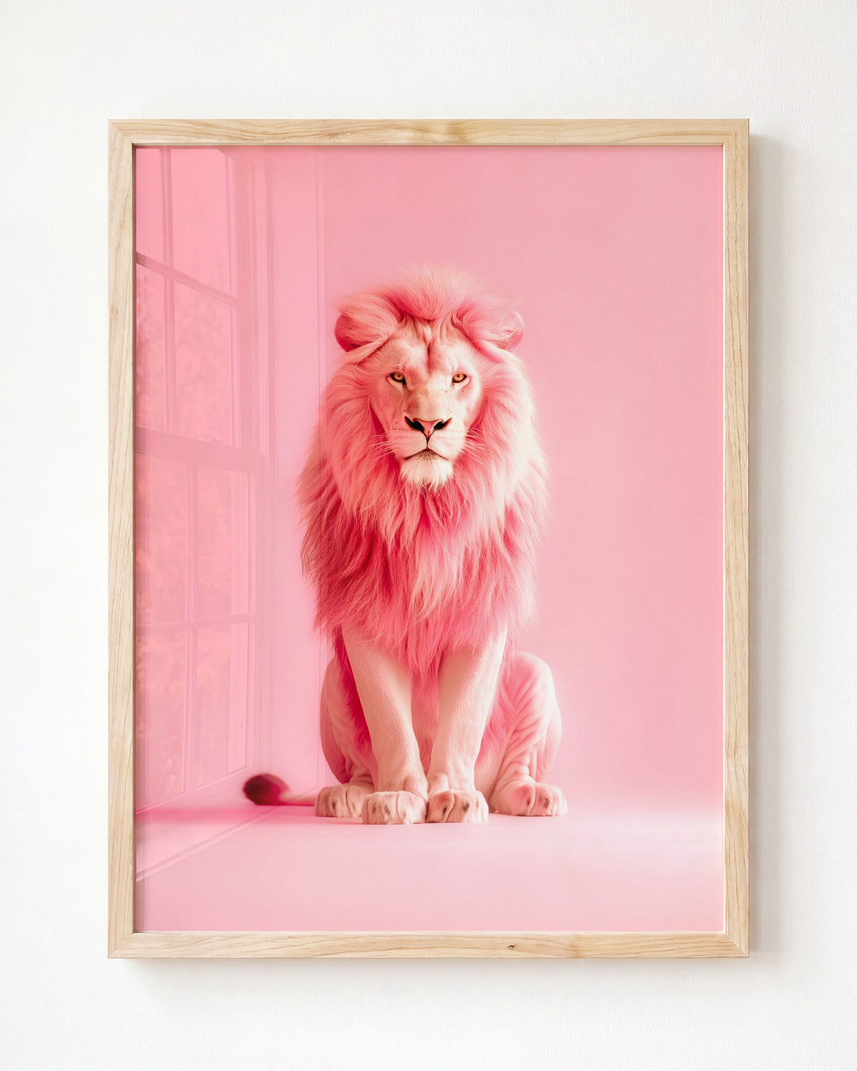 Portrait of a Pink Lion Wall Art Print — Framed