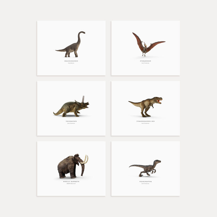 Prehistoric Creatures & Dinosaurs Set of 6 Boy Room Decor Prints