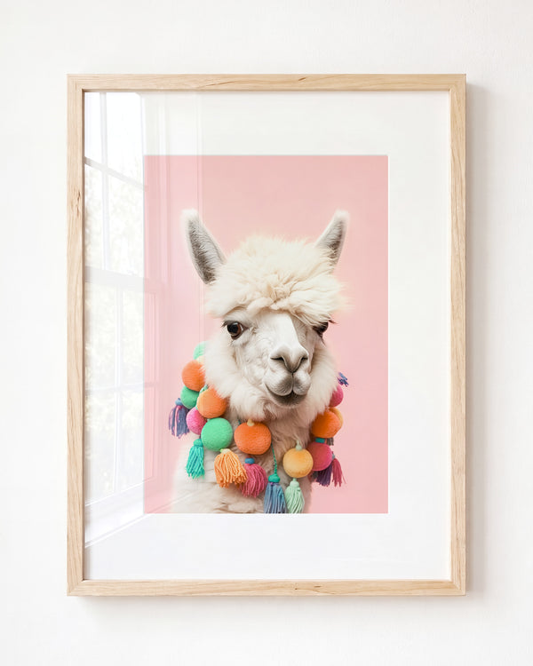 Rainbow Alpaca Wall Art Print - Framed Art
