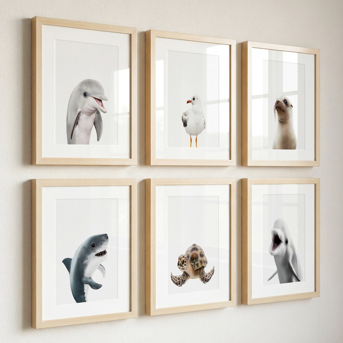 Sea Animals Set of 6 Nursery Decor Art Prints - Framed Art