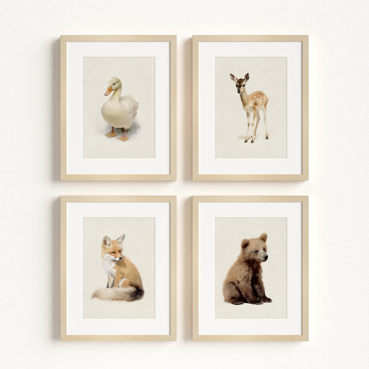 Storybook Animals Set of 4 Nursery Art Prints — Framed