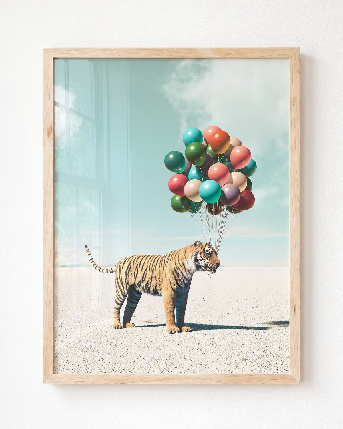 Tiger with Balloons Art Print - Framed Art