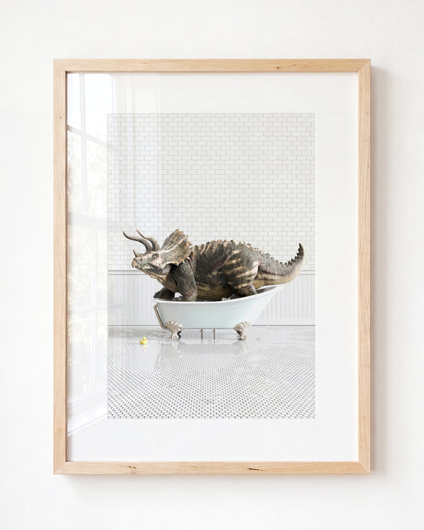 Triceratops in Blue Bathtub - Framed Art