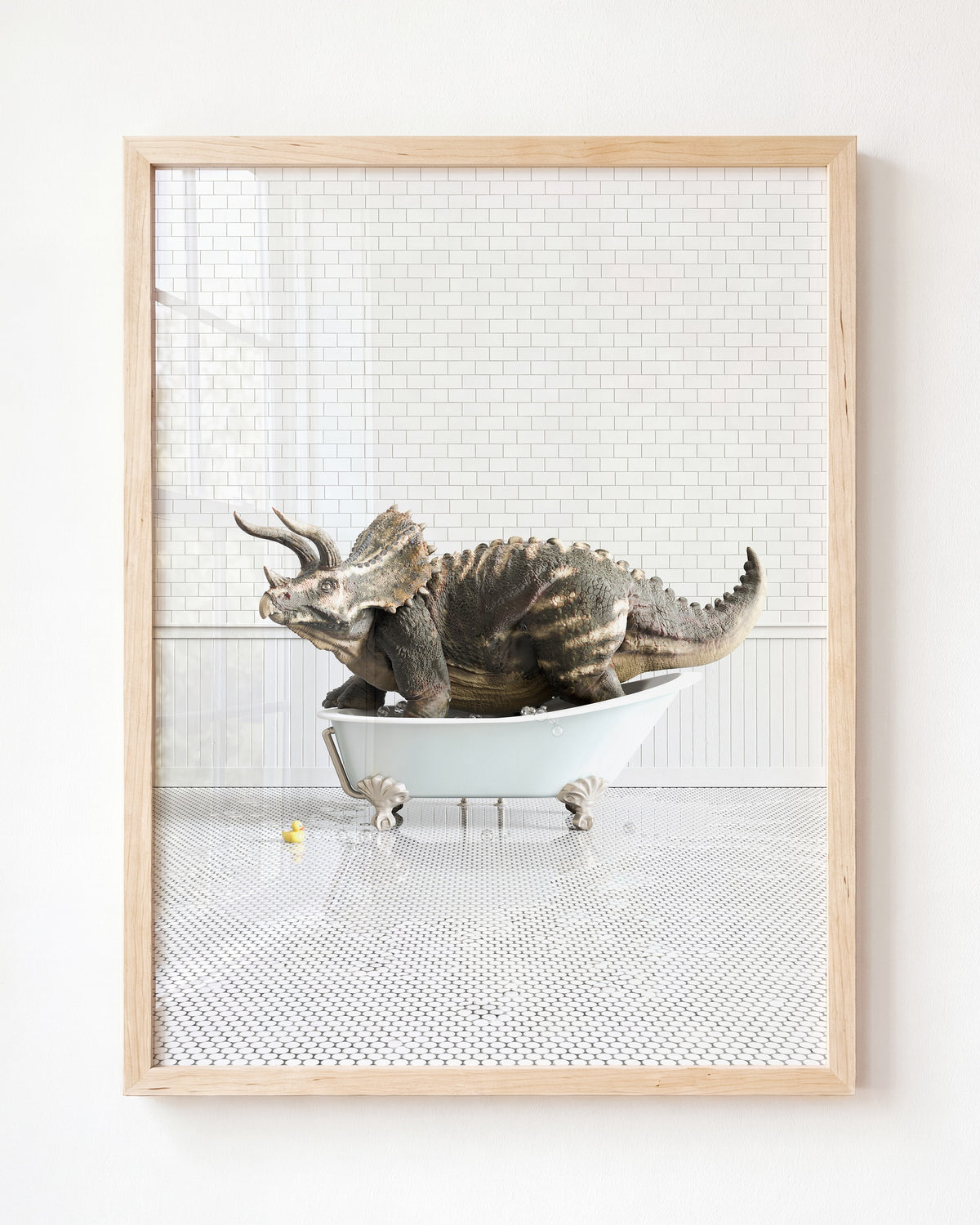 Triceratops in Blue Bathtub - Framed Art