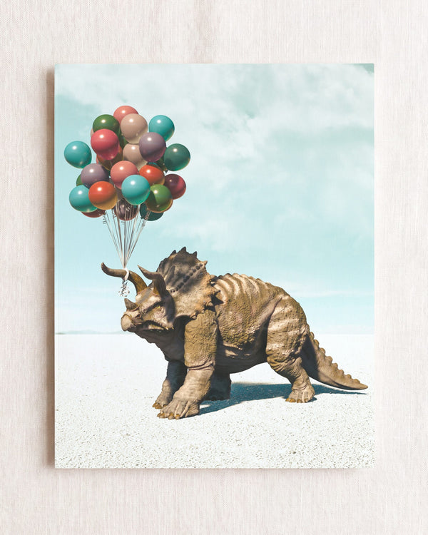 Triceratops with Balloons Art Print