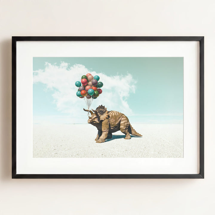 Triceratops with Balloons Art Print