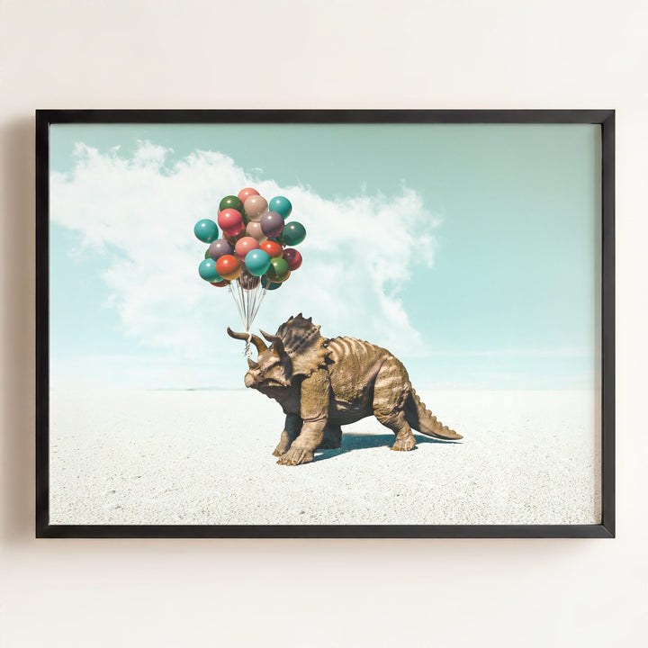 Triceratops with Balloons Art Print