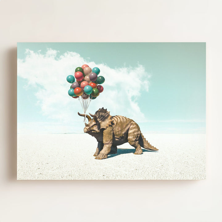 Triceratops with Balloons Art Print