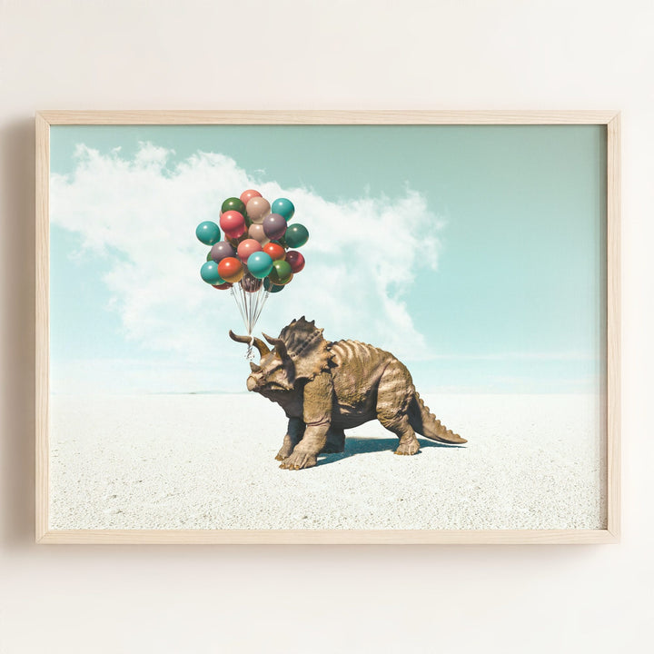 Triceratops with Balloons Art Print