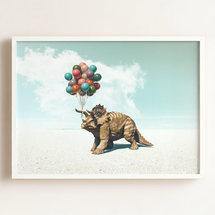 Triceratops with Balloons Art Print